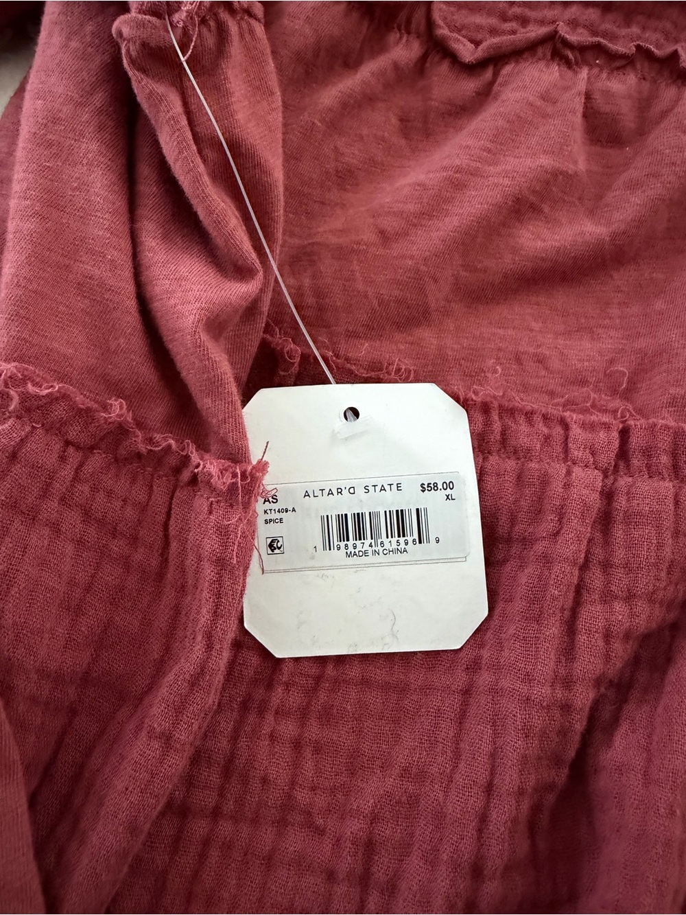 Altar'd State Long Sleeve Tiered Ruffle Top - Mauve Red - Picture 7 of 7
